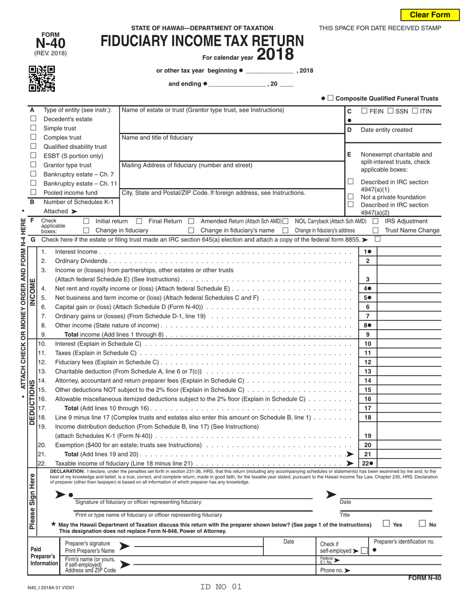 Form N40 2018 Fill Out, Sign Online and Download Fillable PDF