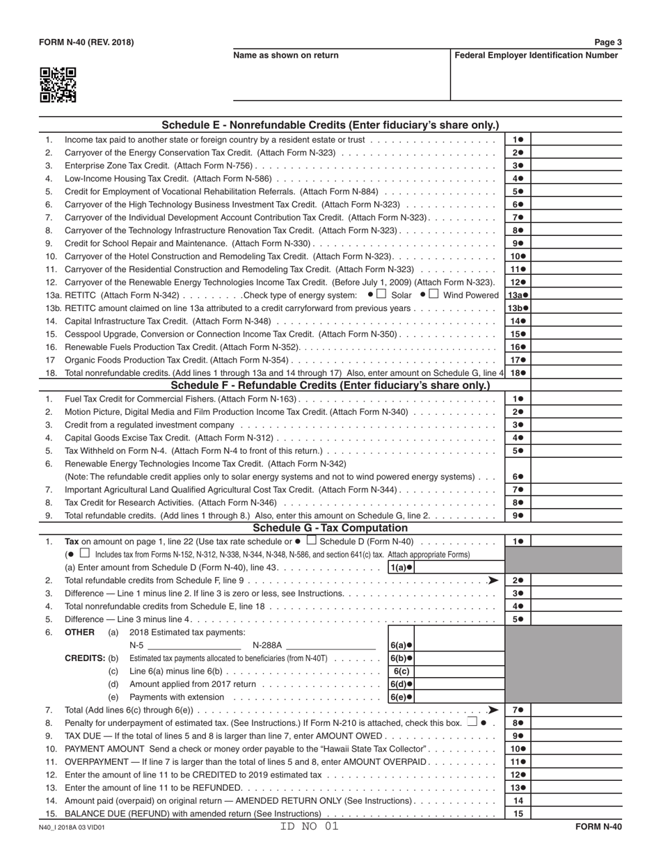 Form N-40 Fiduciary Income Tax Return - Hawaii, Page 3