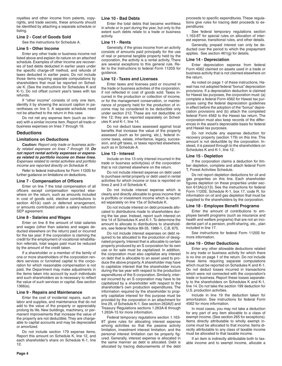 Instructions for Form N-35 S Corporation Income Tax Return - Hawaii, Page 4