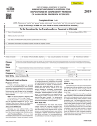 Form N-288 Hawaii Withholding Tax Return for Dispositions by Nonresident Persons of Hawaii Real Property Interests - Hawaii