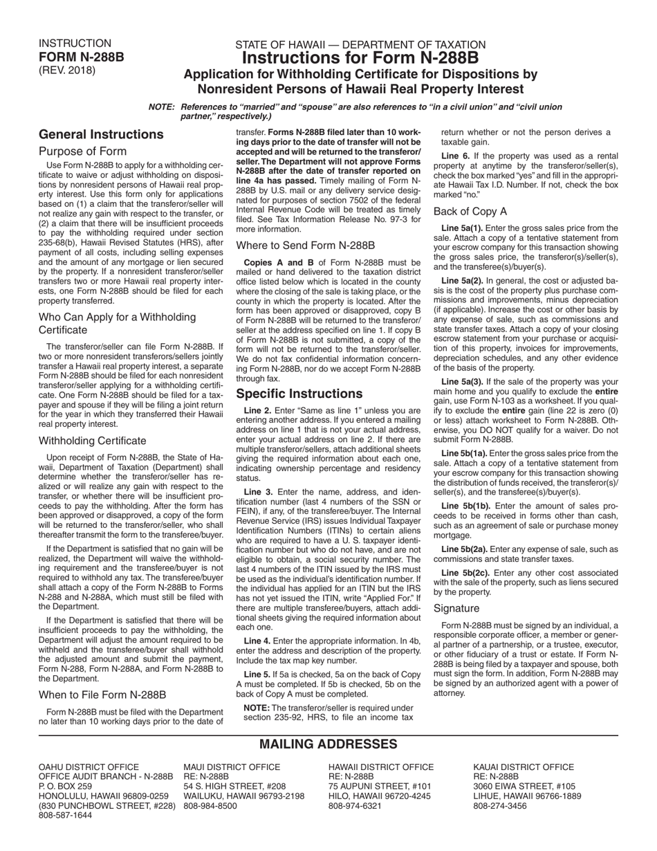 Form N-288B Application for Withholding Certificate for Dispositions by Nonresident Persons of Hawaii Real Property Interest - Hawaii, Page 4