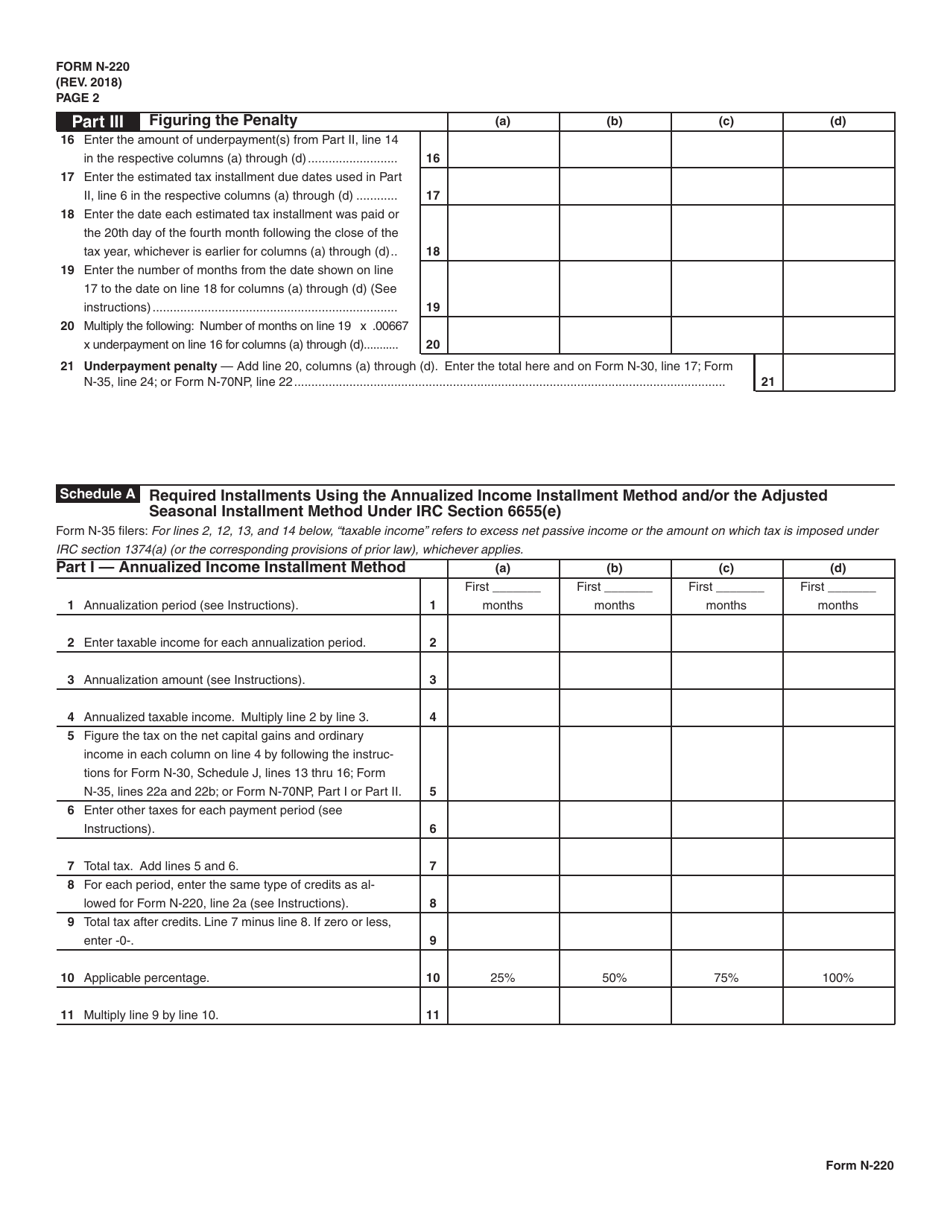 Form N-220 Underpayment of Estimated Tax by Corporations and S Corporations - Hawaii, Page 2