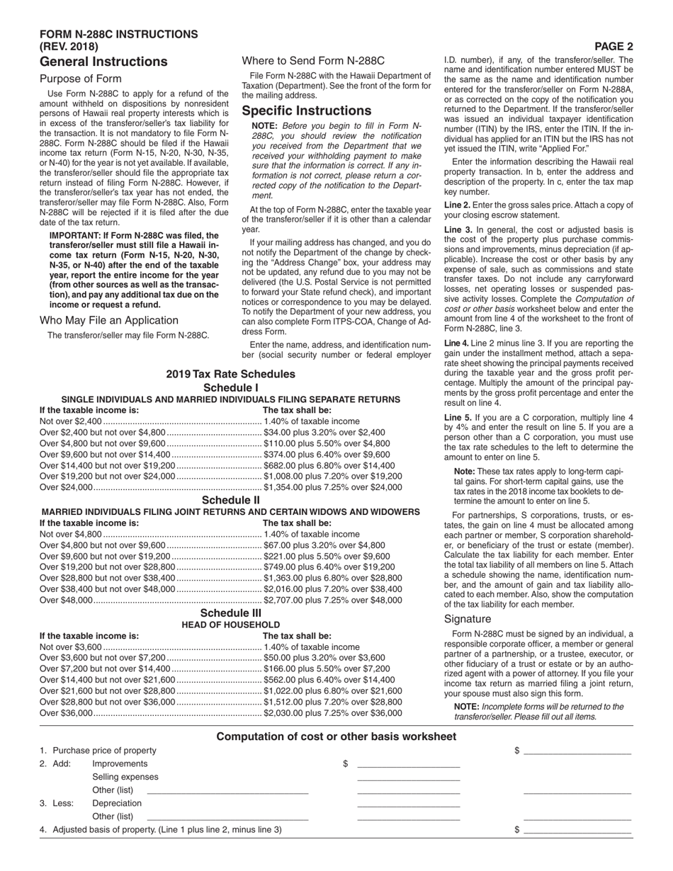 Form N-288C Application for Tentative Refund of Withholding on Dispositions by Nonresident Persons of Hawaii Real Property Interests - Hawaii, Page 2