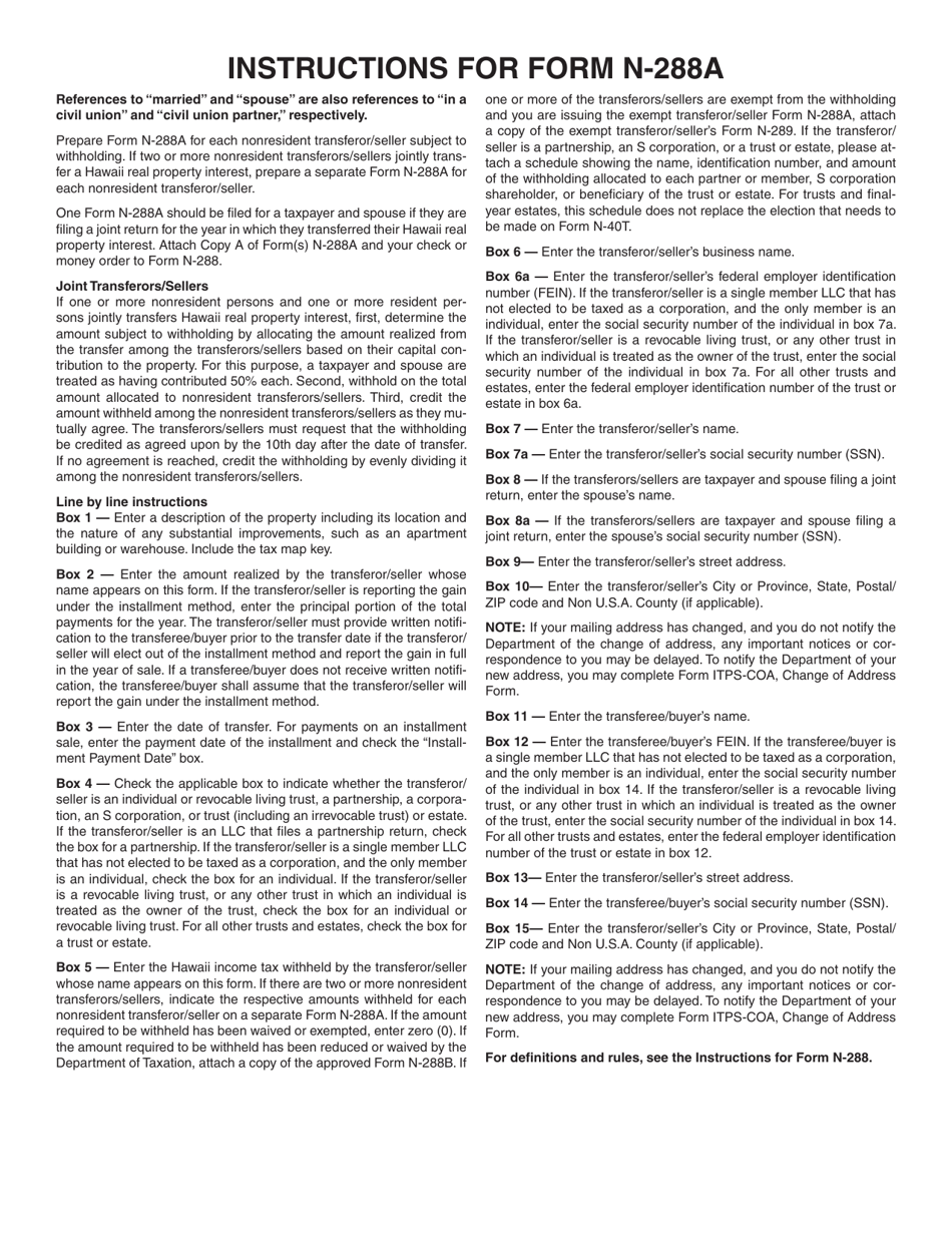 Form N-288A Statement of Withholding on Dispositions by Nonresident Persons of Hawaii Real Property Interests - Hawaii, Page 4