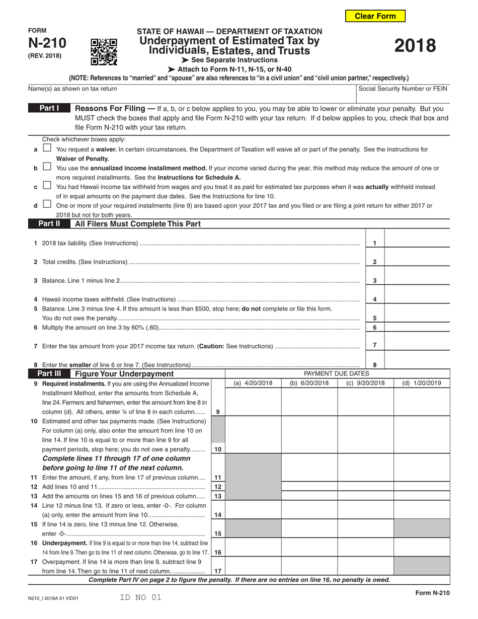 Form N-210 - 2018 - Fill Out, Sign Online and Download Fillable PDF ...