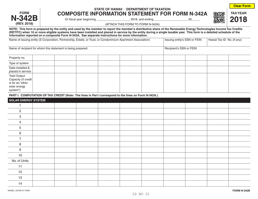 Form N-342B 2018 Printable Pdf