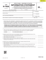 Document preview: Form N-756A Information Statement Concerning the Enterprise Zone Tax Credit - Hawaii