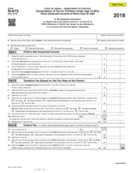 Document preview: Form N-615 Computation of Tax for Children Under Age 14 Who Have Unearned Income of More Than $1,000 - Hawaii