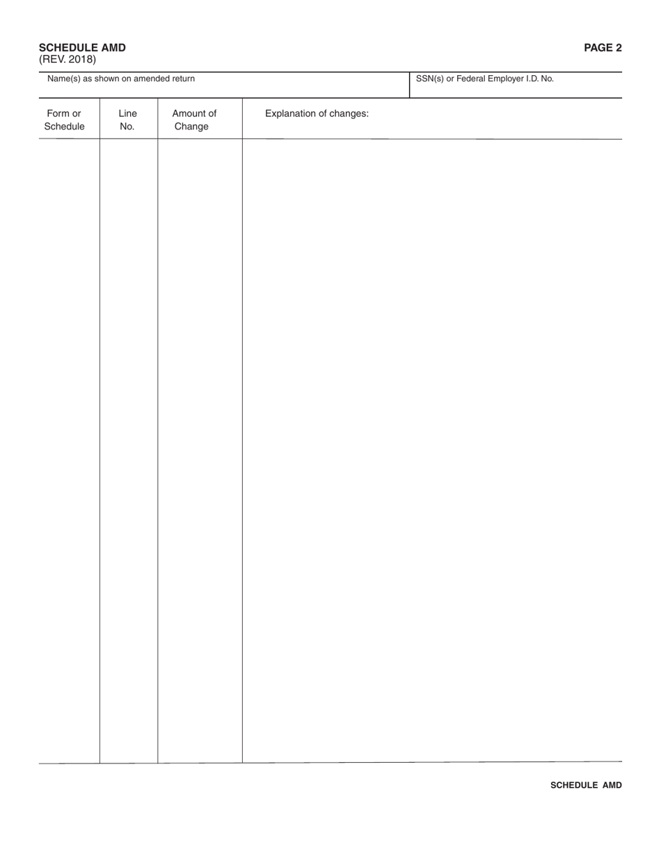 Schedule AMD Explanation of Changes on Amended Return - Hawaii, Page 2