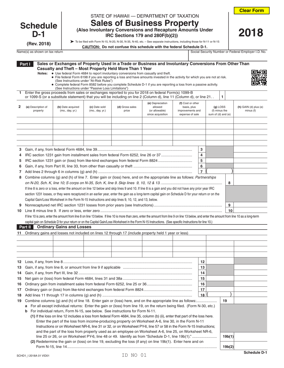 Schedule D-1 Sales of Business Property - Hawaii, Page 1