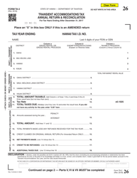Form TA-2 &quot;Transient Accommodations Tax Annual Return &amp; Reconciliation&quot; - Hawaii