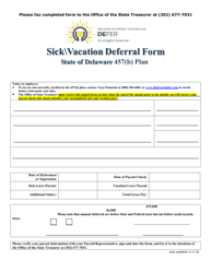 Document preview: Delaware 457(B) Plan Sick vacation Deferral Form - Delaware