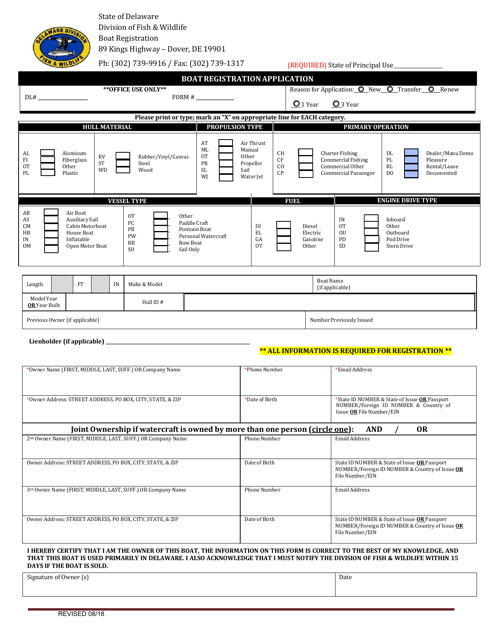Boat Registration Application - Delaware Download Pdf