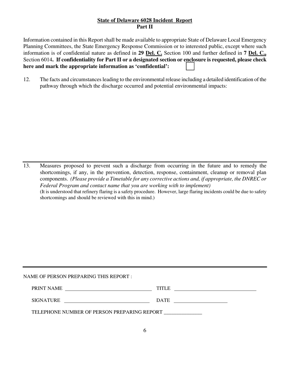 State of Delaware 6028 Incident Report - Delaware, Page 6