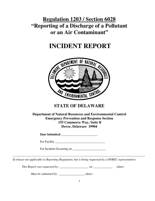 State of Delaware 6028 Incident Report - Delaware Download Pdf