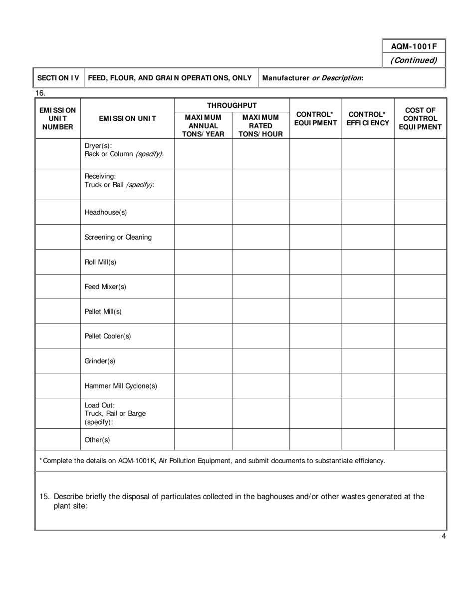 Form AQM-1001F Concrete, Asphalt, Aggregate, Feed, Flour  Grain Permit Application - Delaware, Page 4