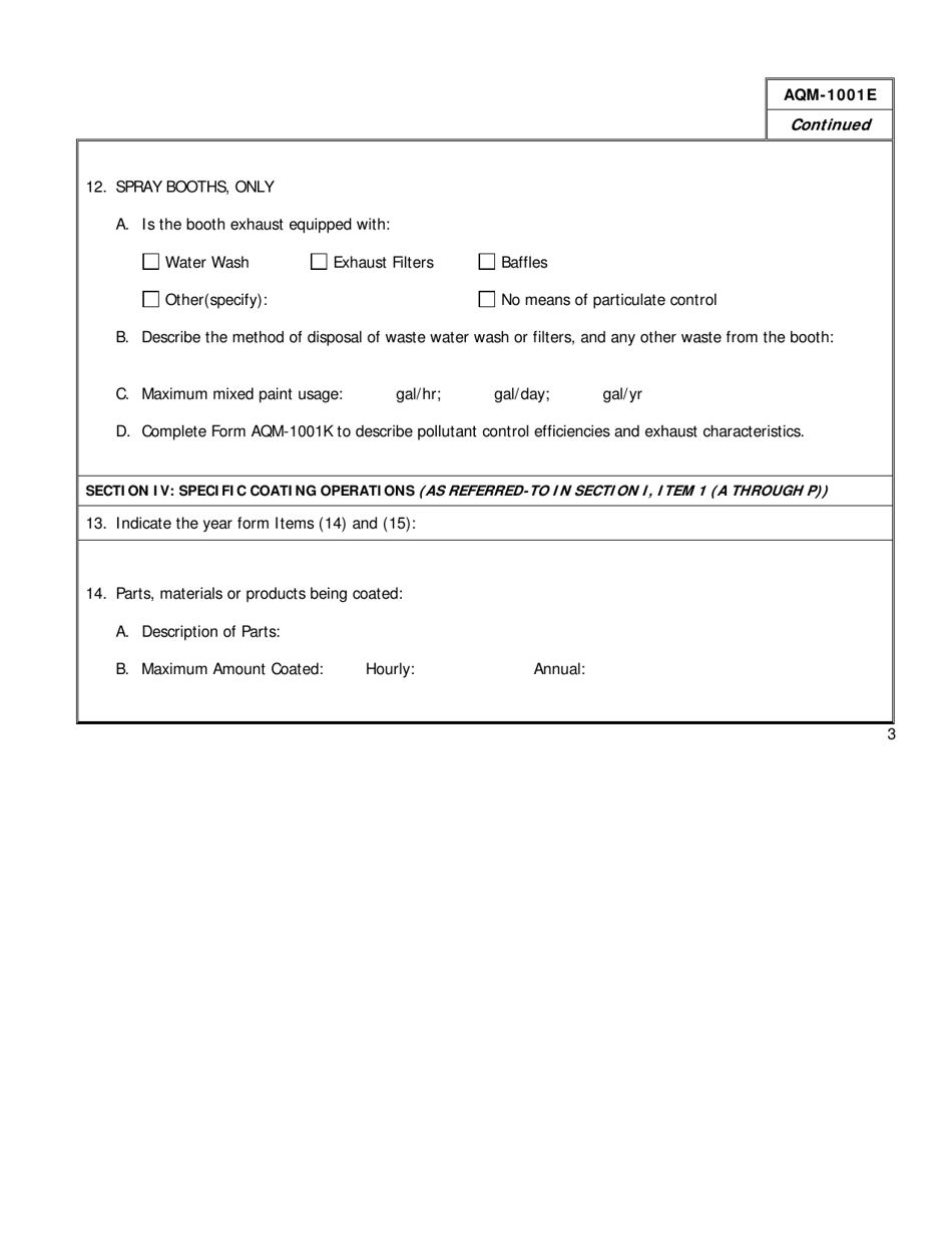 Form AQM-1001E Surface Coating (Or) Printing Operations - Delaware, Page 3