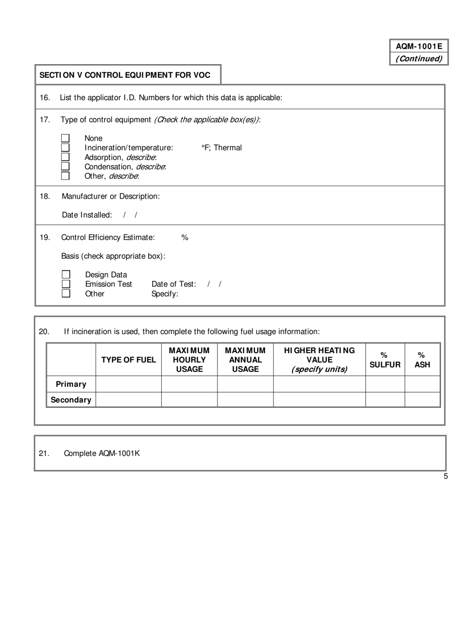 Form AQM-1001E Surface Coating (Or) Printing Operations - Delaware, Page 5