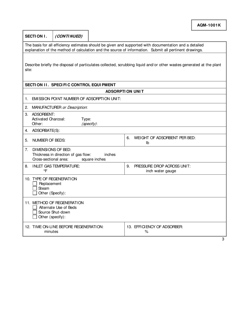 Form AQM-1001K Stack Parameters and Air Pollution Control Equipment - Delaware, Page 3