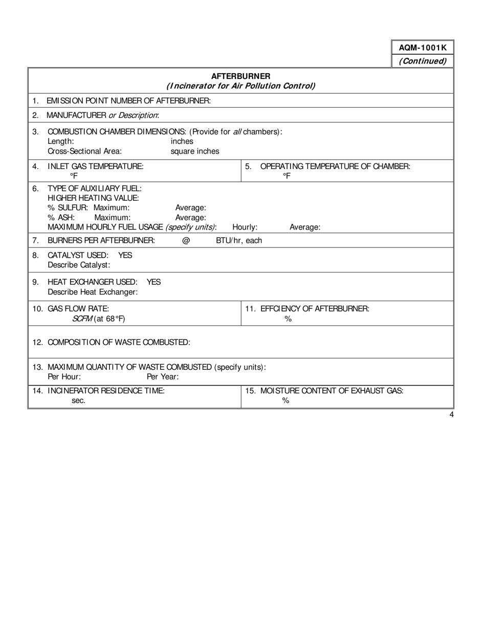 Form AQM-1001K Stack Parameters and Air Pollution Control Equipment - Delaware, Page 4
