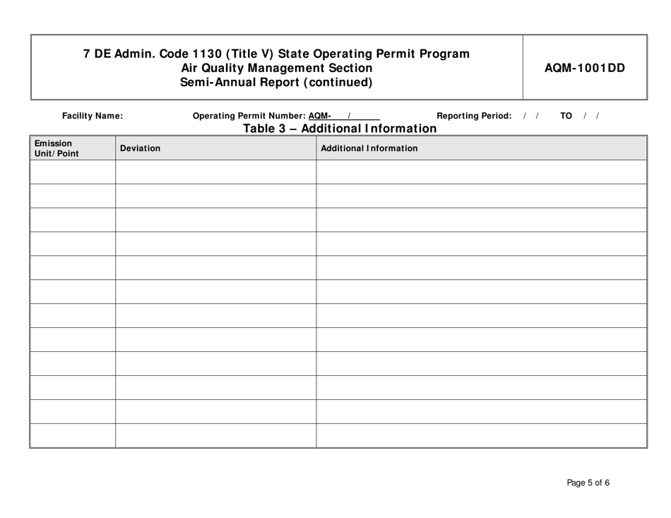 Form AQM-1001DD Semi-annual Report - Delaware, Page 5
