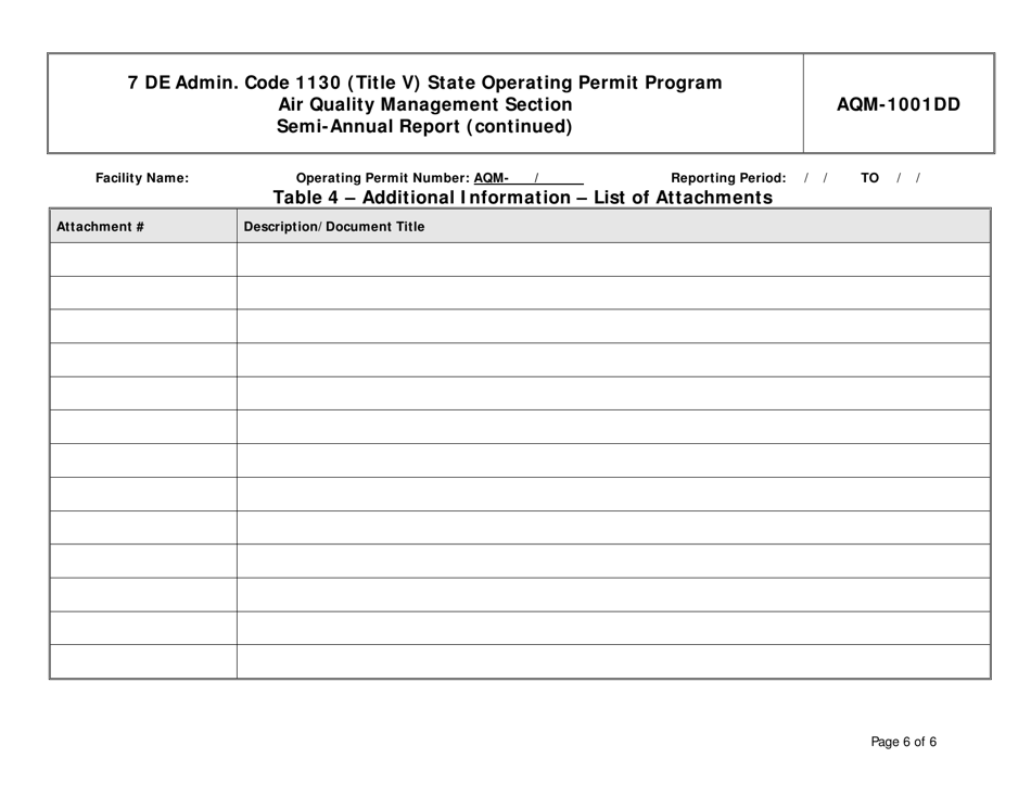 Form AQM-1001DD Semi-annual Report - Delaware, Page 6
