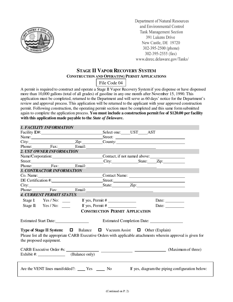 Stage II Vapor Recovery System Construction and Operating Permit Applications - Delaware, Page 2