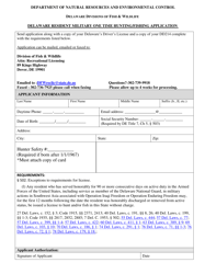 Document preview: Delaware Resident Military One Time Hunting/Fishing Application Form - Delaware
