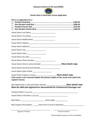 Document preview: Charter Boat or Head Boat License Application Form - Delaware