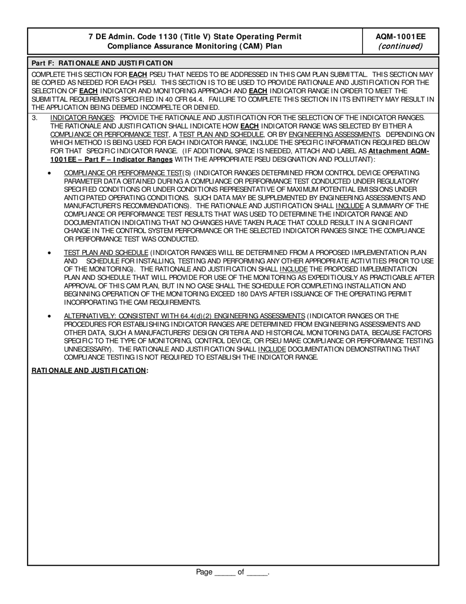Form AQM-1001EE Compliance Assurance Monitoring (Cam) Plan - Delaware, Page 8