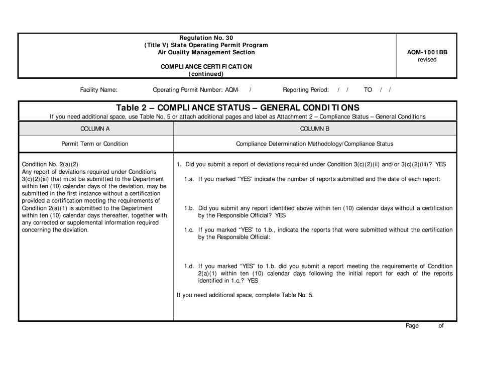 Form AQM-1001BB (A) Compliance Certification - Delaware, Page 4