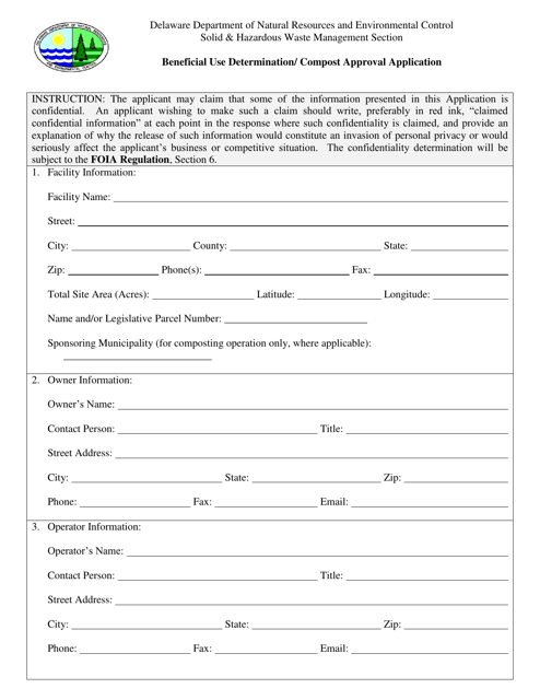 Beneficial Use Determination / Compost Approval Application Form - Delaware Download Pdf