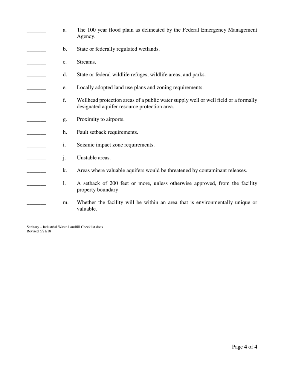Checklist for Persons Applying for a Permit (Or Permit Renewal) to Construct and / or Operate a Sanitary or Industrial Waste Landfill - Delaware, Page 4