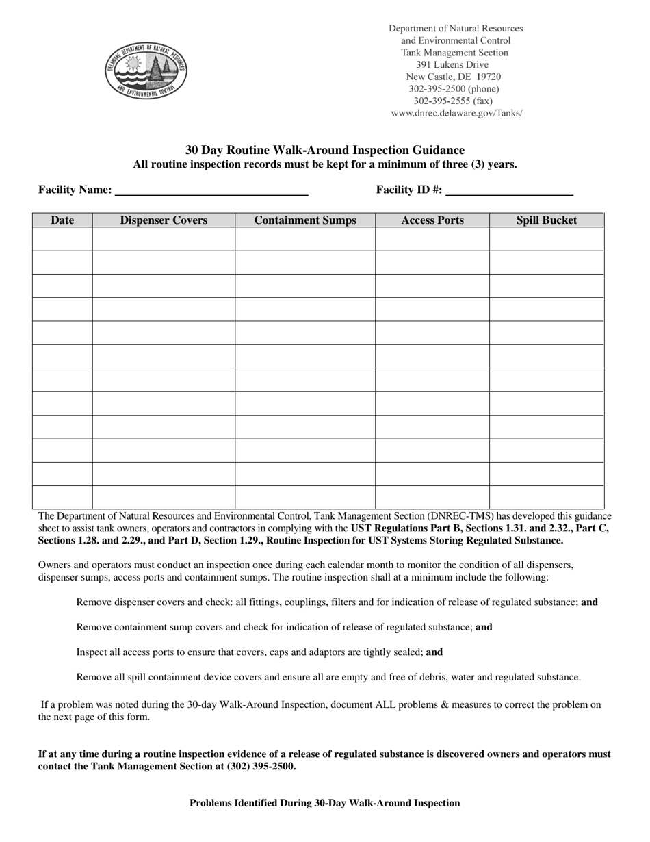 30 Day Routine Walk-Around Inspection Guidance - Delaware, Page 1