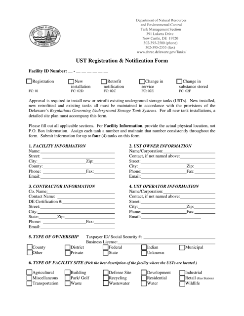 Ust Registration & Notification Form - Delaware Download Pdf