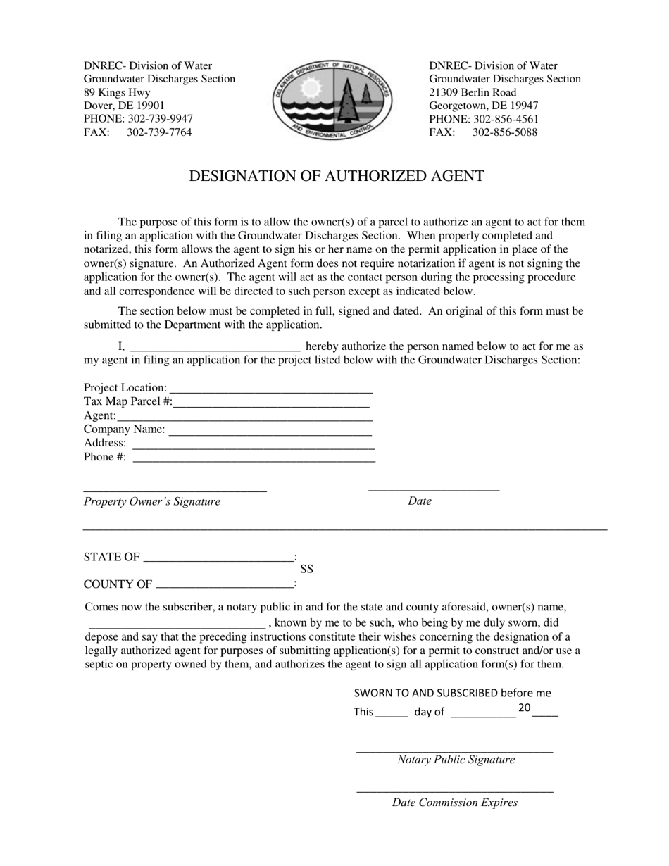 Designation of Authorized Agent - Delaware, Page 1