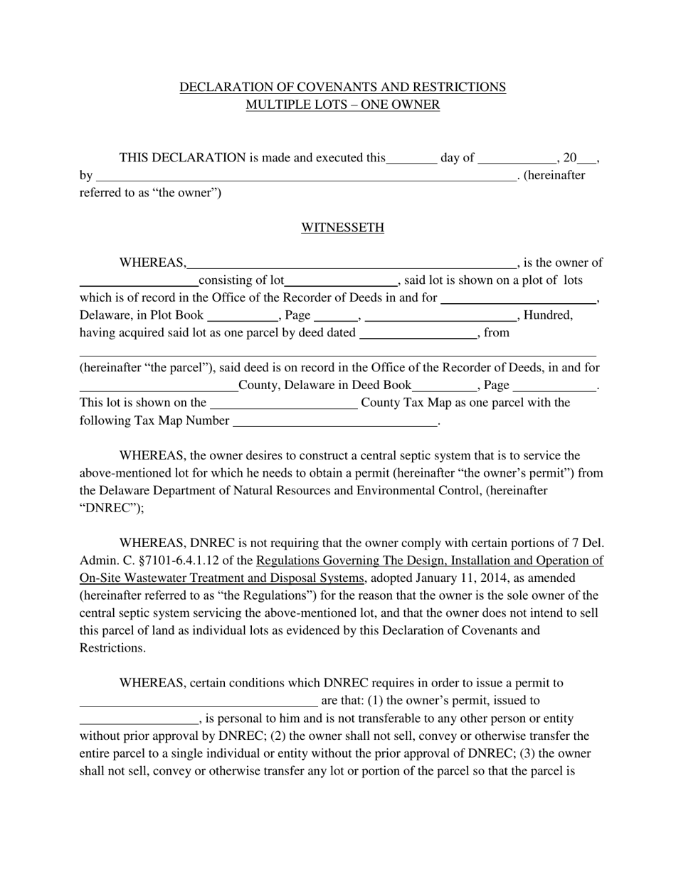 Declaration of Covenants and Restrictions Multiple Lots  One Owner - Delaware, Page 1