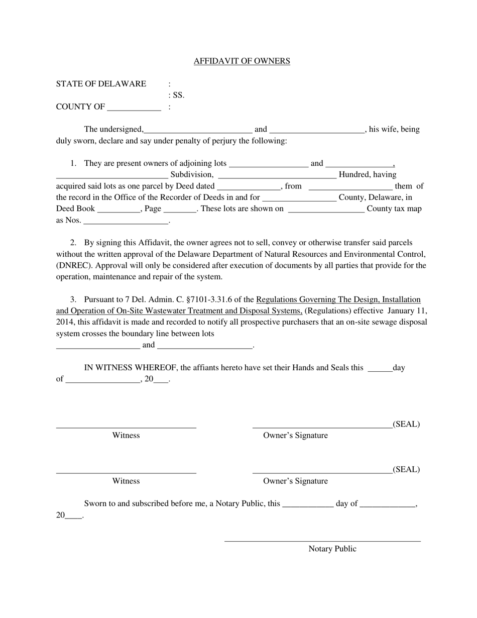 Delaware Affidavit of Owners - Fill Out, Sign Online and Download PDF ...