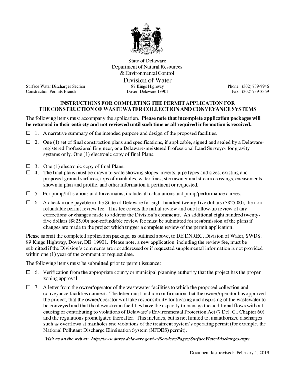 Application for the Construction of Wastewater Collection and Conveyance Systems - Delaware, Page 1