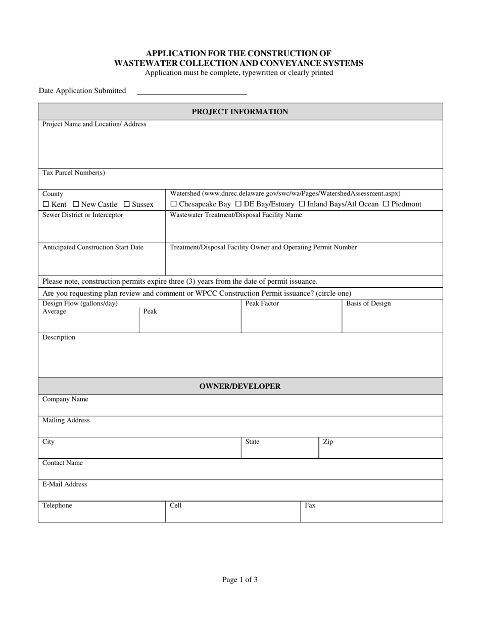 Application for the Construction of Wastewater Collection and Conveyance Systems - Delaware, Page 2