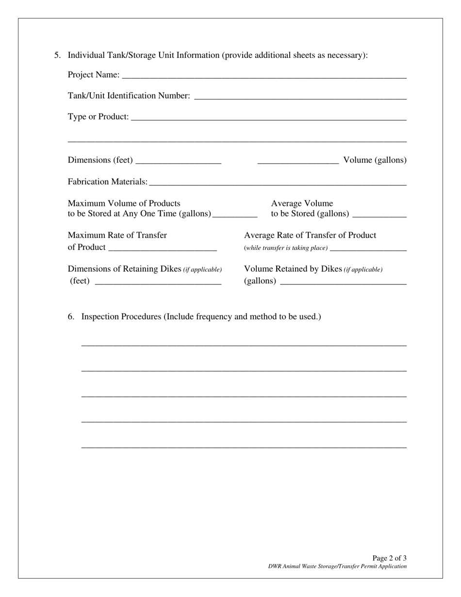 Application for Animal Waste Storage / Transfer Facility Permit - Delaware, Page 2