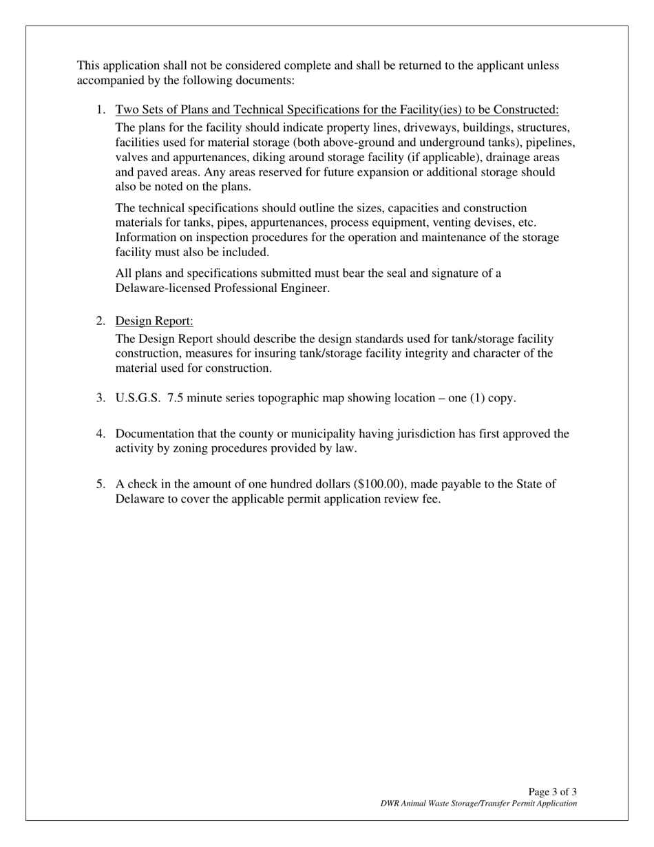 Application for Animal Waste Storage / Transfer Facility Permit - Delaware, Page 3