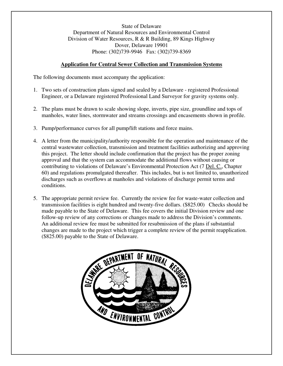 Application for Central Sewer Collection and Transmission Systems - Delaware, Page 1