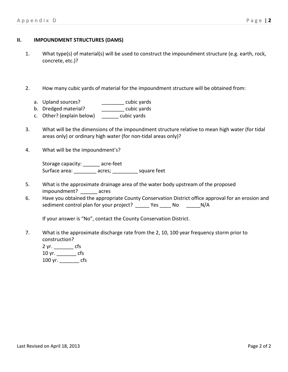 Appendix D Channel Modifications or Impoundment Structures (Dams) - Delaware, Page 2