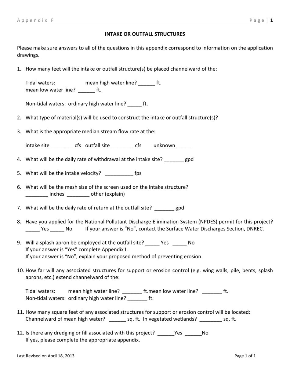 Appendix F Intake or Outfall Structures - Delaware, Page 1