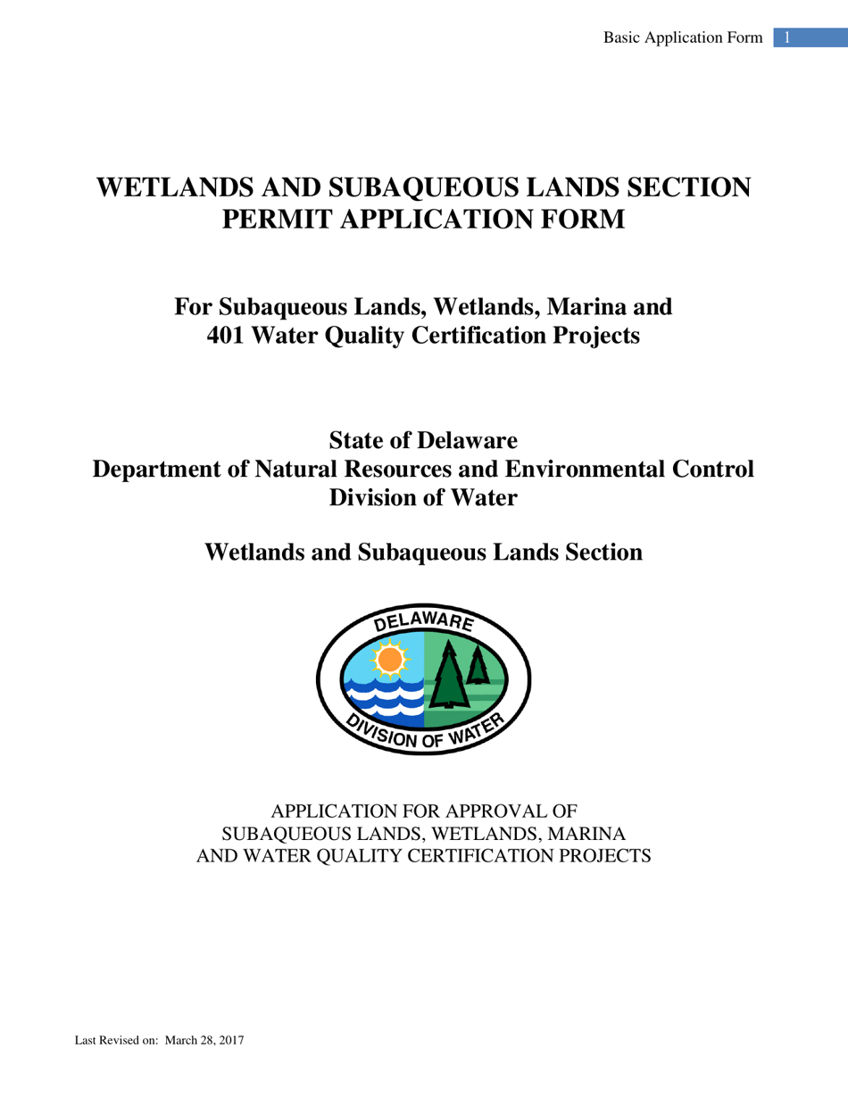 Wetlands and Subaqueous Lands Section Permit Application Form - Delaware, Page 1