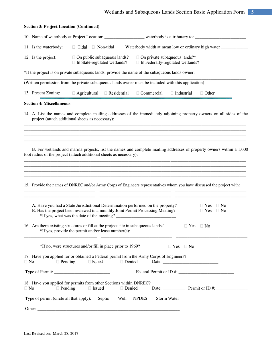 Wetlands and Subaqueous Lands Section Permit Application Form - Delaware, Page 5