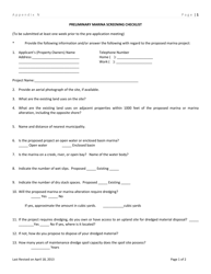 Document preview: Appendix N Preliminary Marina Screening Checklist - Delaware