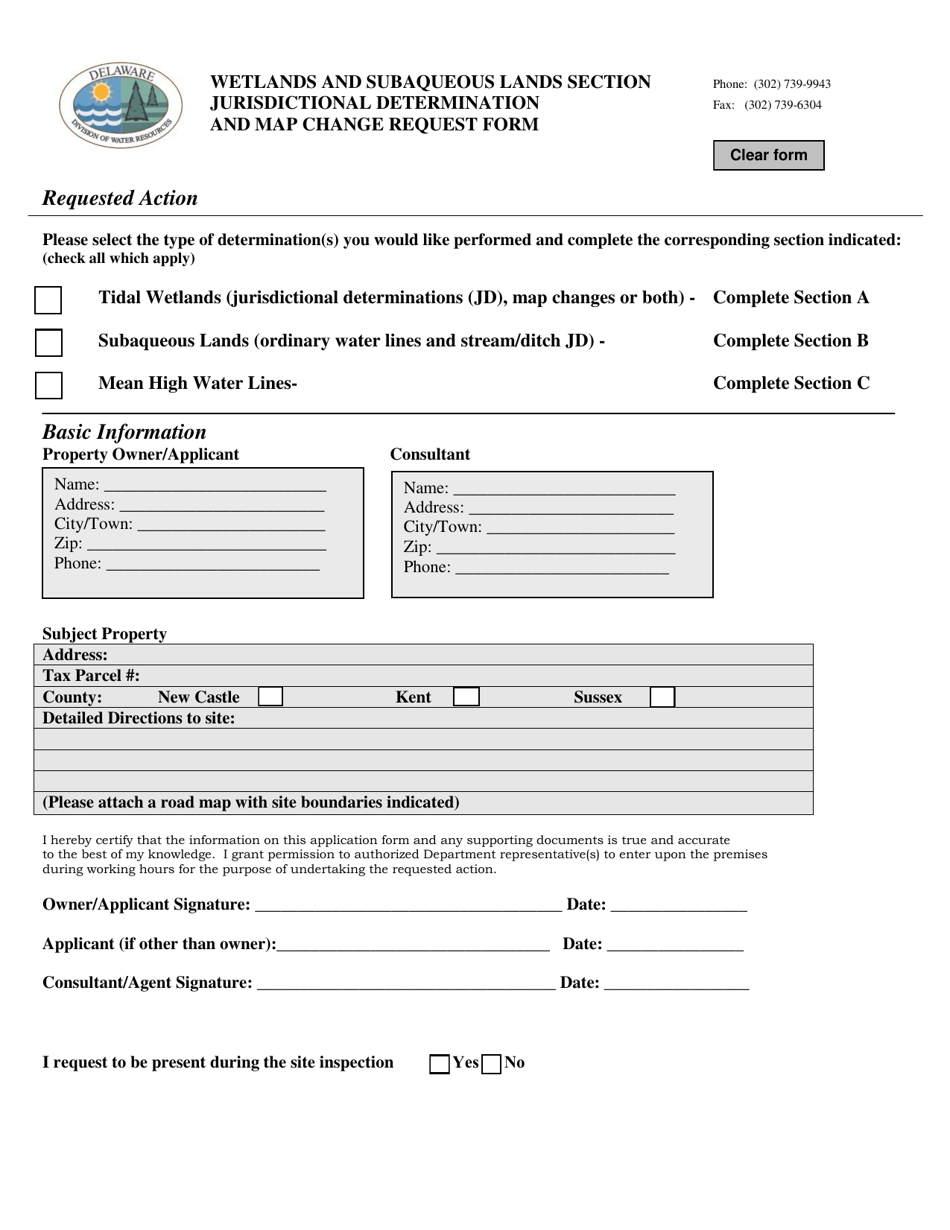 Jurisdictional Determination and Map Change Request Form - Delaware, Page 1