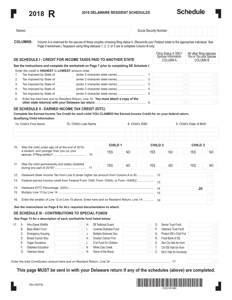 Form 200-01 Delaware Resident Schedules - Delaware, Page 1